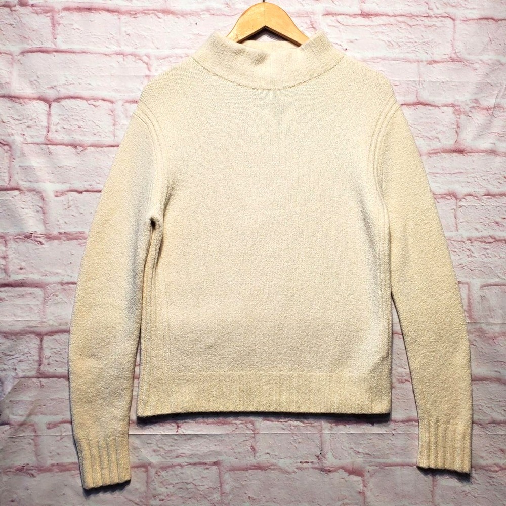 J‎ Crew Sweater Womens Medium Cream Mock Neck Merino Alpaca Blend Knit Cozy Soft